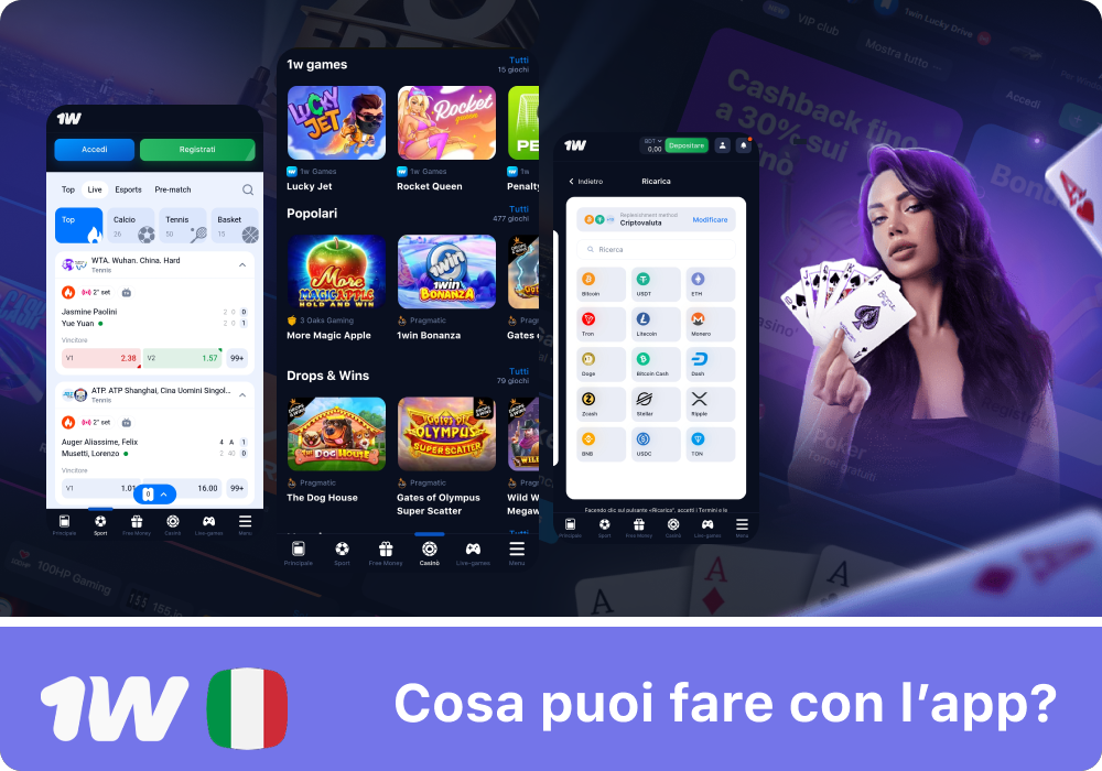 Tutte le funzioni disponibili nell’app 1w Italia