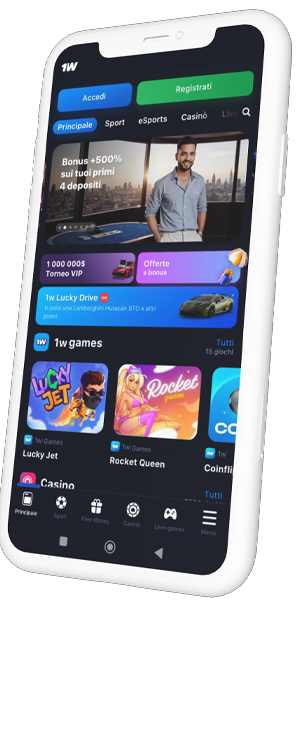Interfaccia dell'app mobile 1w in Italia