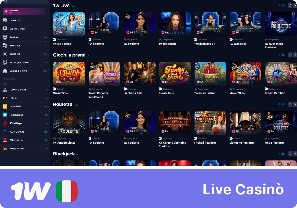 Gioca con croupier reali nel Live Casinò 1w