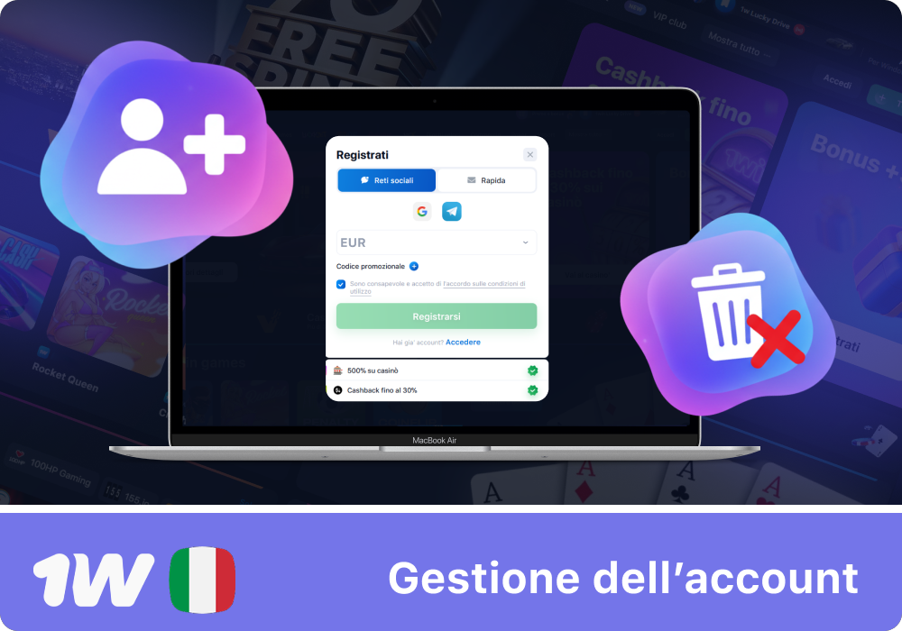 Impostazioni del profilo 1w e opzioni dell’account